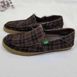 Sanuk | Mens Brown Plaid Slip-Ons | 9